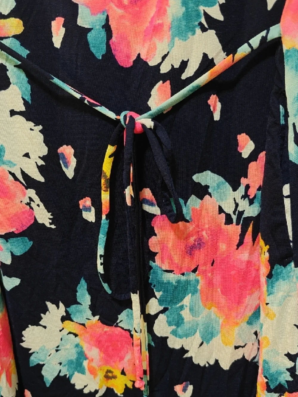 Sew In Love Navy Floral Scoop Neck Top/Mini-dres with Pink & Teal Blooms, Small - Picture 3 of 5
